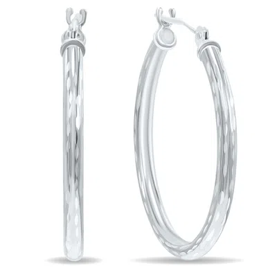 Sselects 10k White Gold Shiny Diamond Cut Engraved Hoop Earrings 25mm