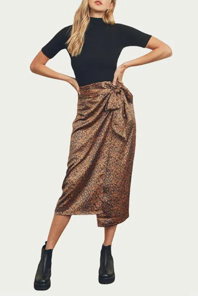 Dress Forum Leopard-print Satin Wrap Midi Skirt In Charcoal/camel In Grey