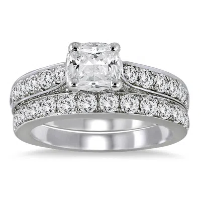Sselects Ags Certified 2 1/2 Carat Tw Cushion Cut Diamond Bridal Set In 14k White Gold