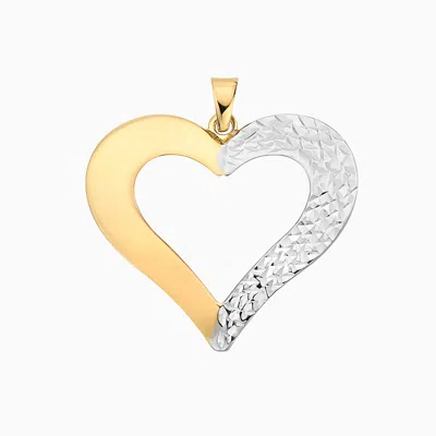 Pori Jewelry 14k Two Toned Gold Half Diamond Cut Heart Pendant In Multi