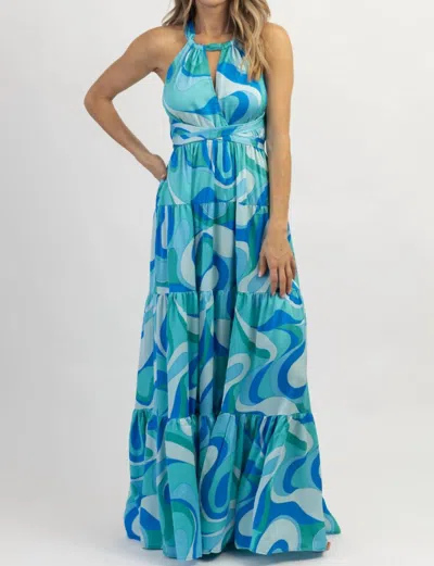 Aakaa Paradiso Halter Maxi Dress In Multiblue In Blue