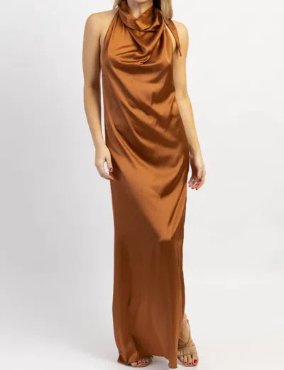 Luxxel Golden Hour Drape Maxi Dress In Rust In Brown