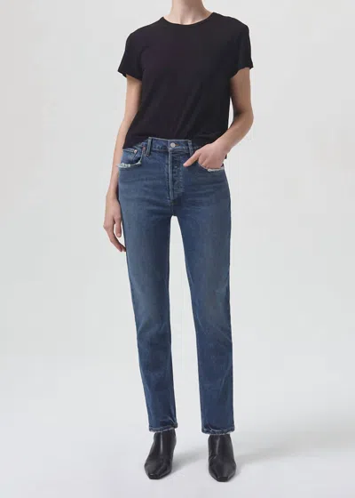 Agolde Riley Long High Rise Straight Jean In Pose In Multi