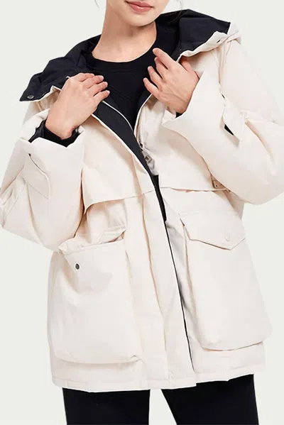 Nap Hooded Shell Down Coat In Ivory In Multi