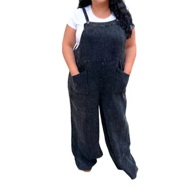 Heyson Lavina Mineral Wash Gauze Overall With Pockets In Black