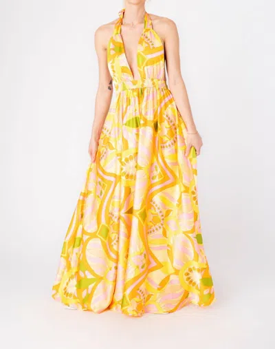 Meet Me In Santorini Calista Halter Dress In Citrus In Yellow