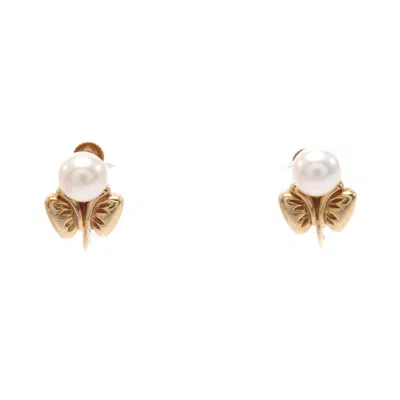 Dior Butterfly Earrings K18yg Pearl 5.5mm Yellow Gold Off In Multi
