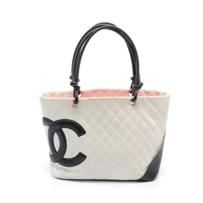 Pre-owned Chanel Cambon Line Large Shoulder Bag Tote Bag Leather In White