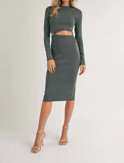 Klesis Twisted Front Midi Sweater Dress In Fade Olive In Green