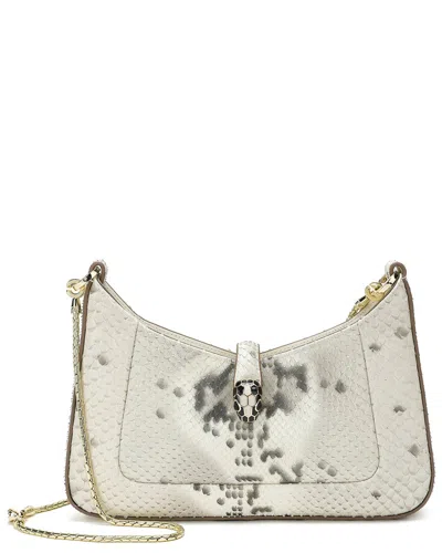 Tiffany & Fred Paris Snake-embossed Leather Shoulder Bag In White