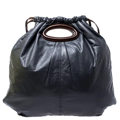 Marni Dark Nappa Leather Drawstring Shoulder Bag In Grey