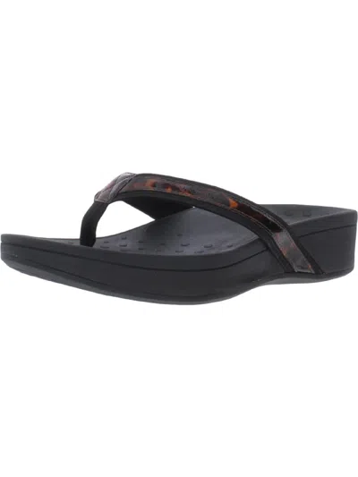 Vionic High Tide Womens Leather Wedge Thong Sandals In Black