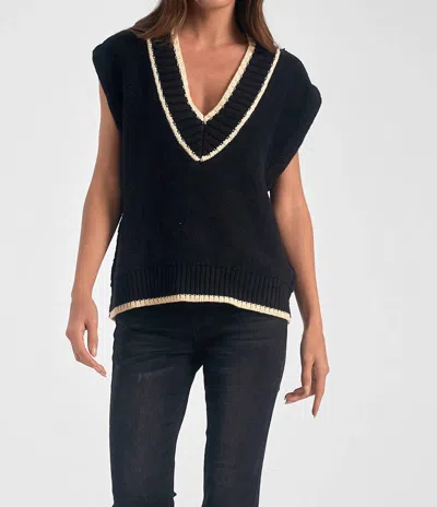 Elan Embellished V-neck Sweater In Black And White In Multi