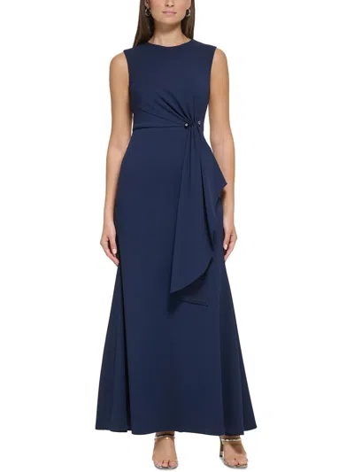Dkny Womens Knit Side Ruched Evening Dress In Blue