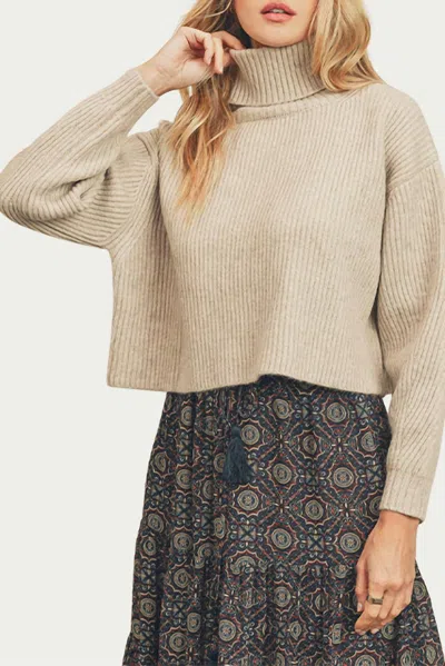 Dress Forum Ribbed-knit Cropped Turtleneck Sweater In Oatmeal In Brown