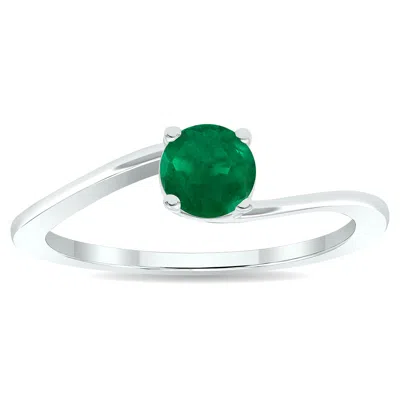 Sselects Women's Solitaire Emerald Wave Ring In 10k White Gold