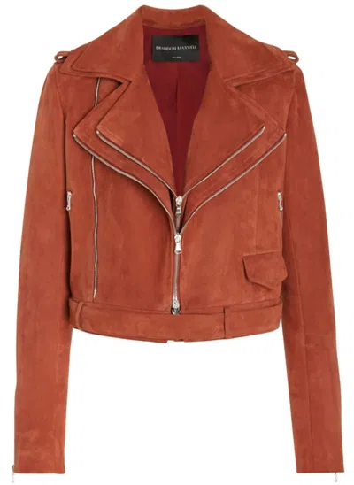 Brandon Maxwell Double Layer Moto Jacket In Caramel Suede In Brown