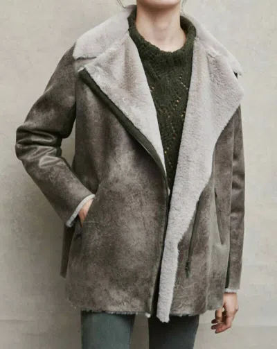 Ams Pure Shearling Jacket In Moss Green In Grey