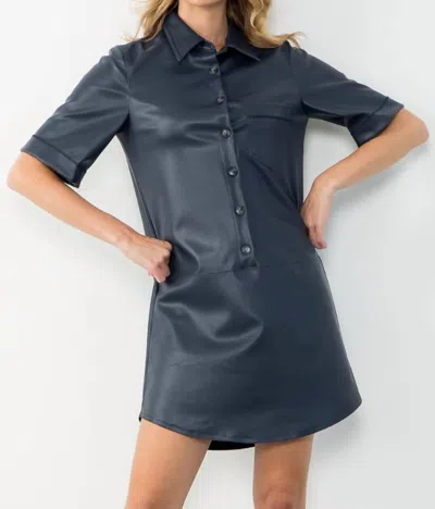 Thml Remi Short Sleeve Button Up Leather Dress In Blue