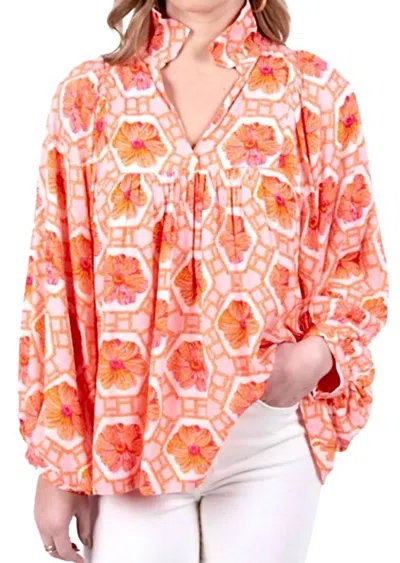 Emily Mccarthy Stella Top Blouse In Floral Crochet In Pink
