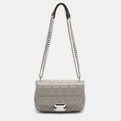 Michael Kors Quilted Leather Small Sloan Studded Chain Shoulder Bag In Grey