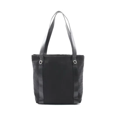 Bvlgari Logomania Shoulder Bag Tote Bag Canvas Leather In Black