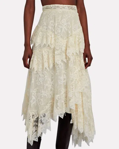 Zimmermann Lace Asymmetric Skirt In Cream In Beige