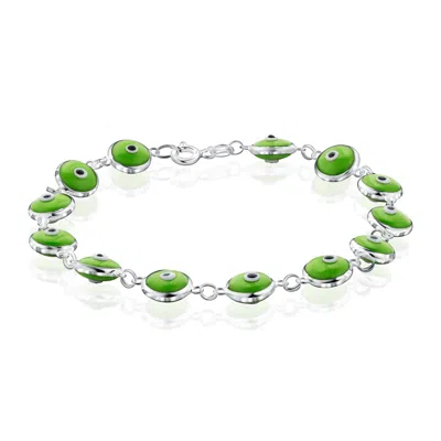 Pori Jewelry Sterling Silver Multicolored Evil Eye Bracelet In Green
