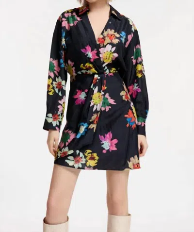 Essentiel Antwerp Floral Silk Mini Wrap Dress In Black In Multi