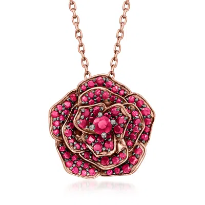 Ross-simons Ruby Flower Pendant Necklace In 18kt Rose Gold Over Sterling In Multi