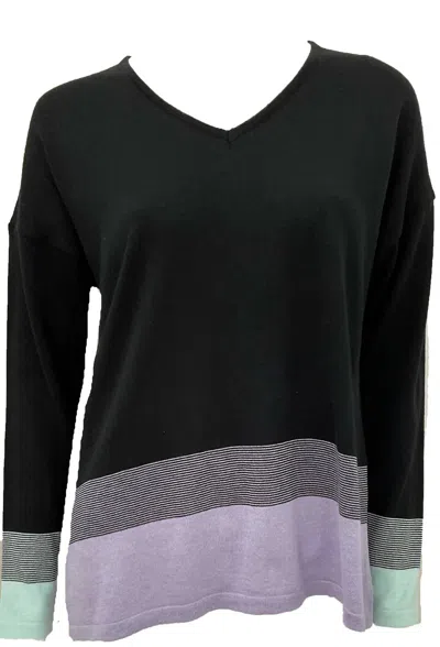 French Kyss Women's Ombre 3/4 V-neck Top In Black/lilac/mist
