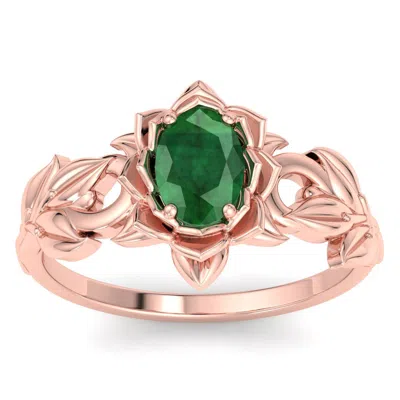 Sselects 3/4 Carat Oval Shape Emerald Ornate Ring In 14k Rose Gold In Multi