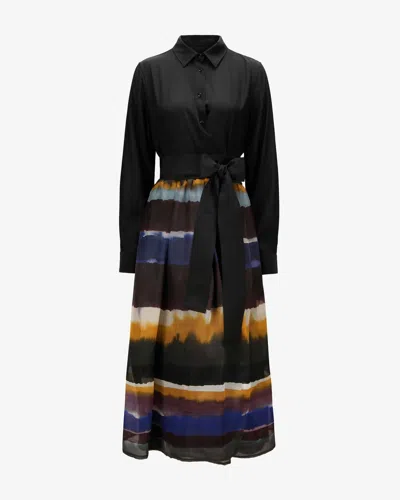 Sara Roka Organza Midi Dress In Water Color Stripe In Multi