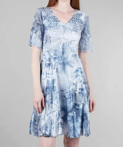 Komarov Short Flounce-sleeve Sketch Dress In Indigo In Blue