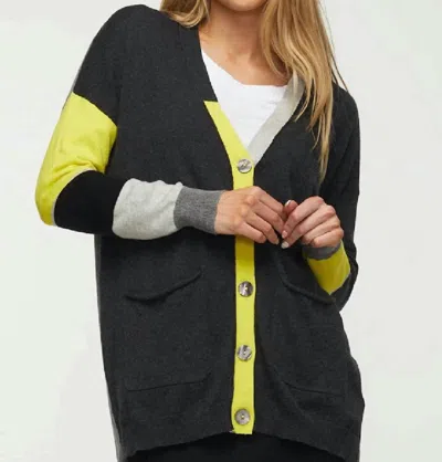 Zaket & Plover Retro Colorblock Button Cardigan In Charcoal In Pink