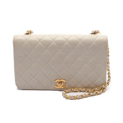 Pre-owned Chanel Matelasse Full Flap Chain Shoulder Bag Lambskin White Gold Hardware