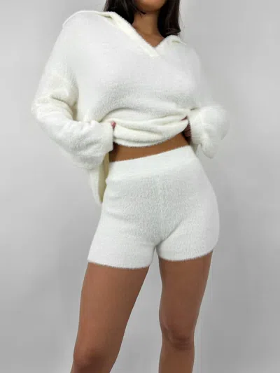 Nia Plush Knit Brief Shorts In Ivory In White