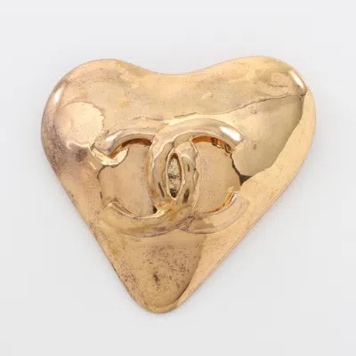Pre-owned Chanel Coco Mark Heart Brooch Gp Gold 93p