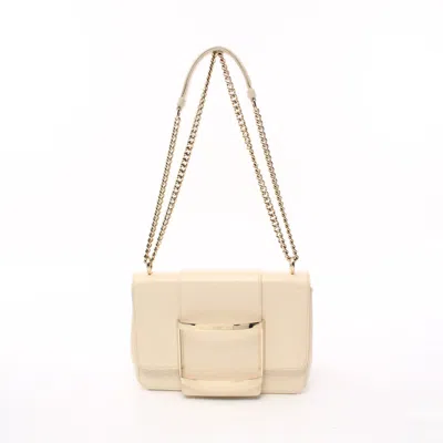 Roger Vivier Trevivier Chain Shoulder Bag Patent Leather Off In White