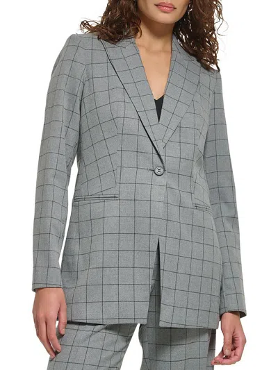 Calvin Klein Womens Woven Window Pane One-button Blazer In Grey