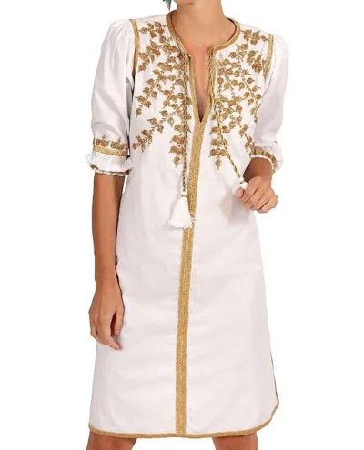 Gretchen Scott Hand Embroidered Cotton Cleopatra Dress In White/gold In Beige