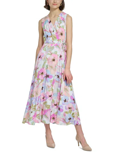 Calvin Klein Womens Floral Sleeveless Wrap Dress In Multi