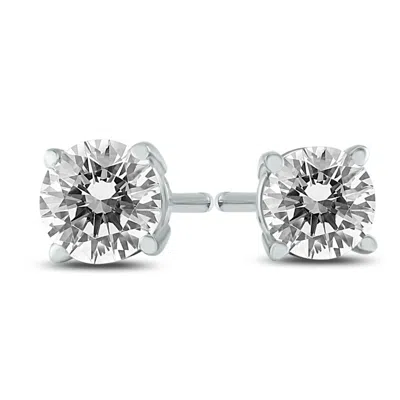 Sselects 1/3 Carat Tw Ags Certified Round Diamond Solitaire Stud Earrings In 14k White Gold I-j Color, Si1-si