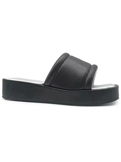 Kenneth Cole New York Andreanna Womens Faux Leather Square Toe Slide Sandals In Black