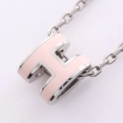 Pre-owned Hermes Mini Pop H Mini Pop H Necklace Silver Light Pink In Multi