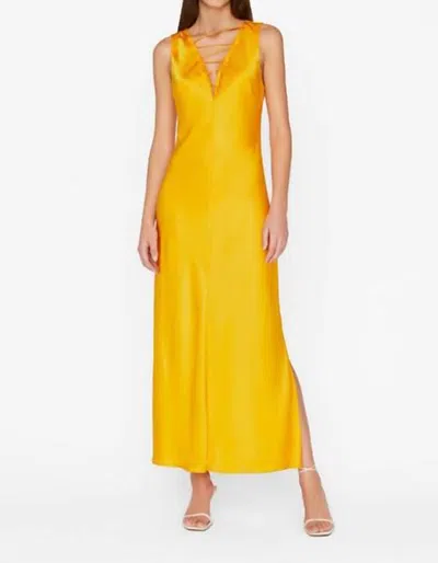 Frame Lace Up Front Midi Dress In Yellow