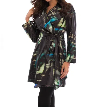 Angel Midnight Belted Collared Rain Jacket In Black Multi In Green