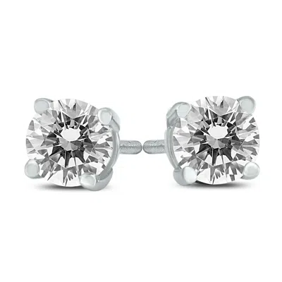 Sselects 1/2 Carat Tw Ags Certified Round Diamond Solitaire Stud Earrings In 14k White Gold I-j Color, Si1-si