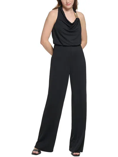Calvin Klein Womens Chain Hardware Cowlneck Jumpsuit In Black