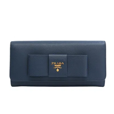 Prada Saffiano Leather Wallet () In Blue